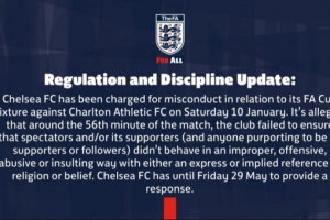 《英格兰足球协会公布：在查尔顿之战中，切尔西球迷出现不当举动，蓝军面临指控》